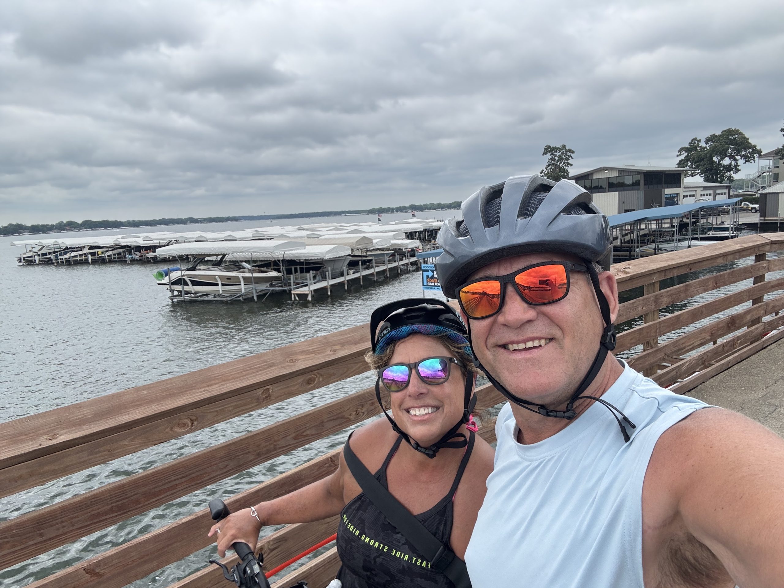 Kirk and Kim riding beside the water