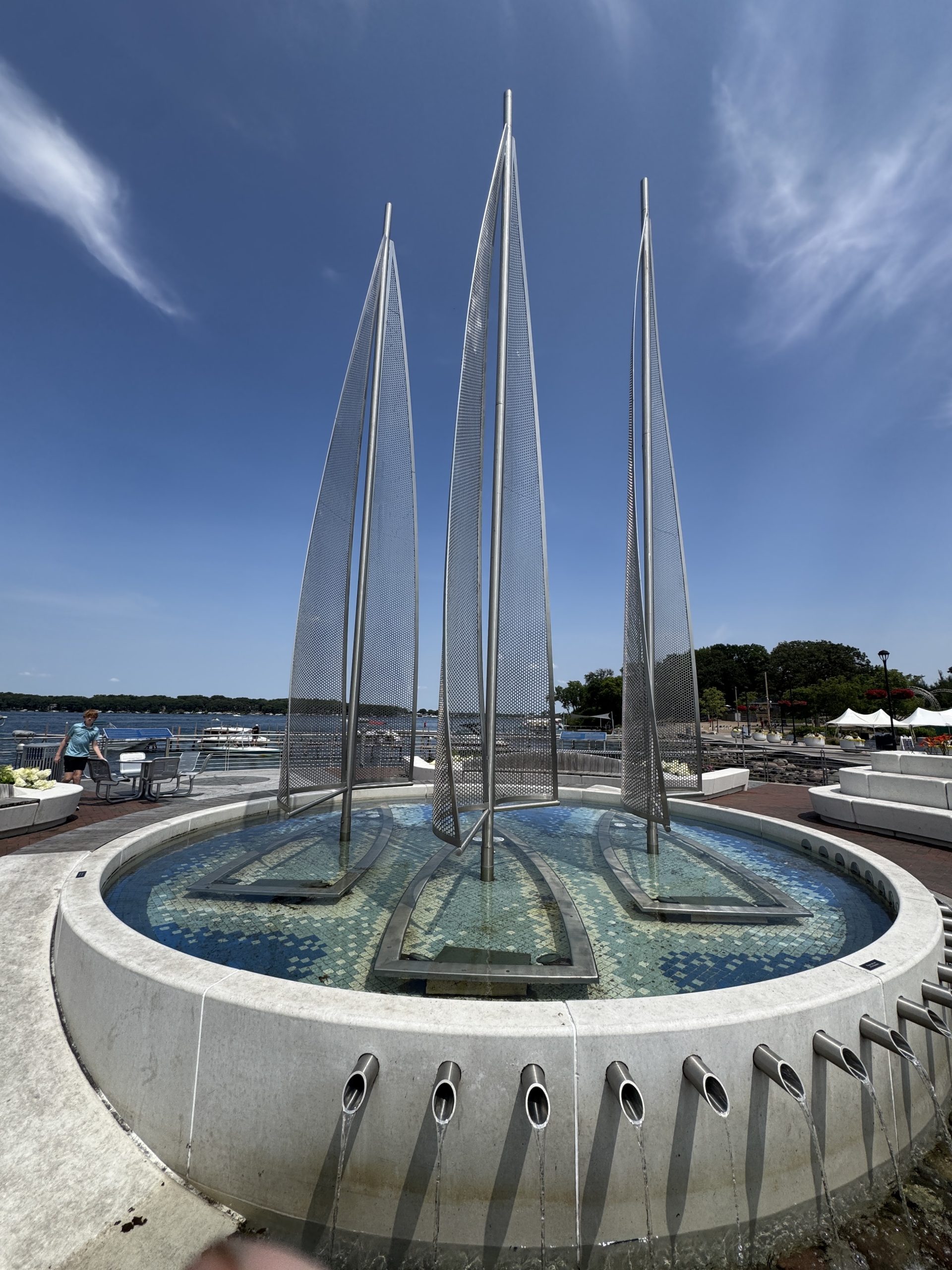 Sail sculpture by the lake