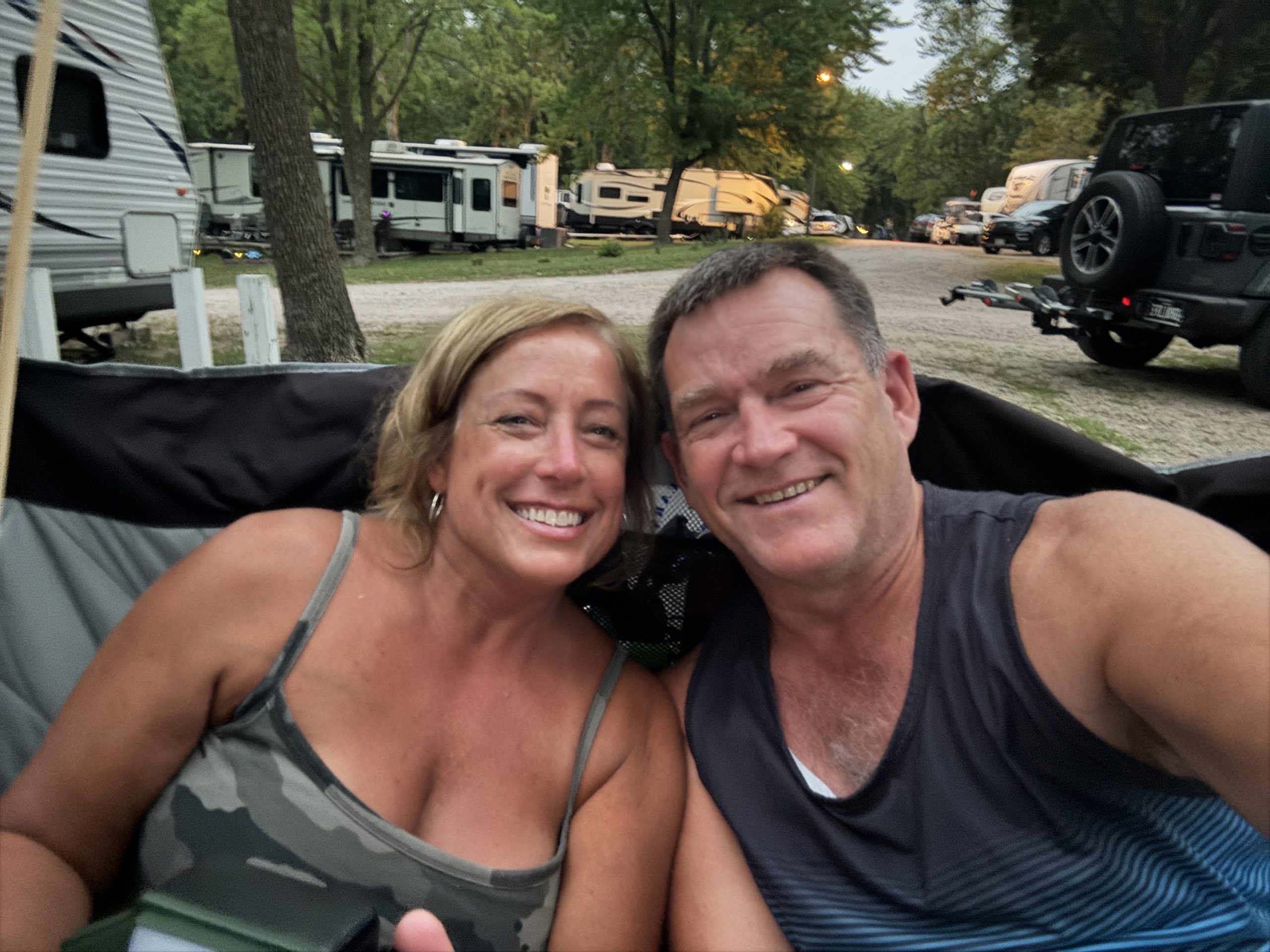 Kirk and Kim relaxing together at the campground
