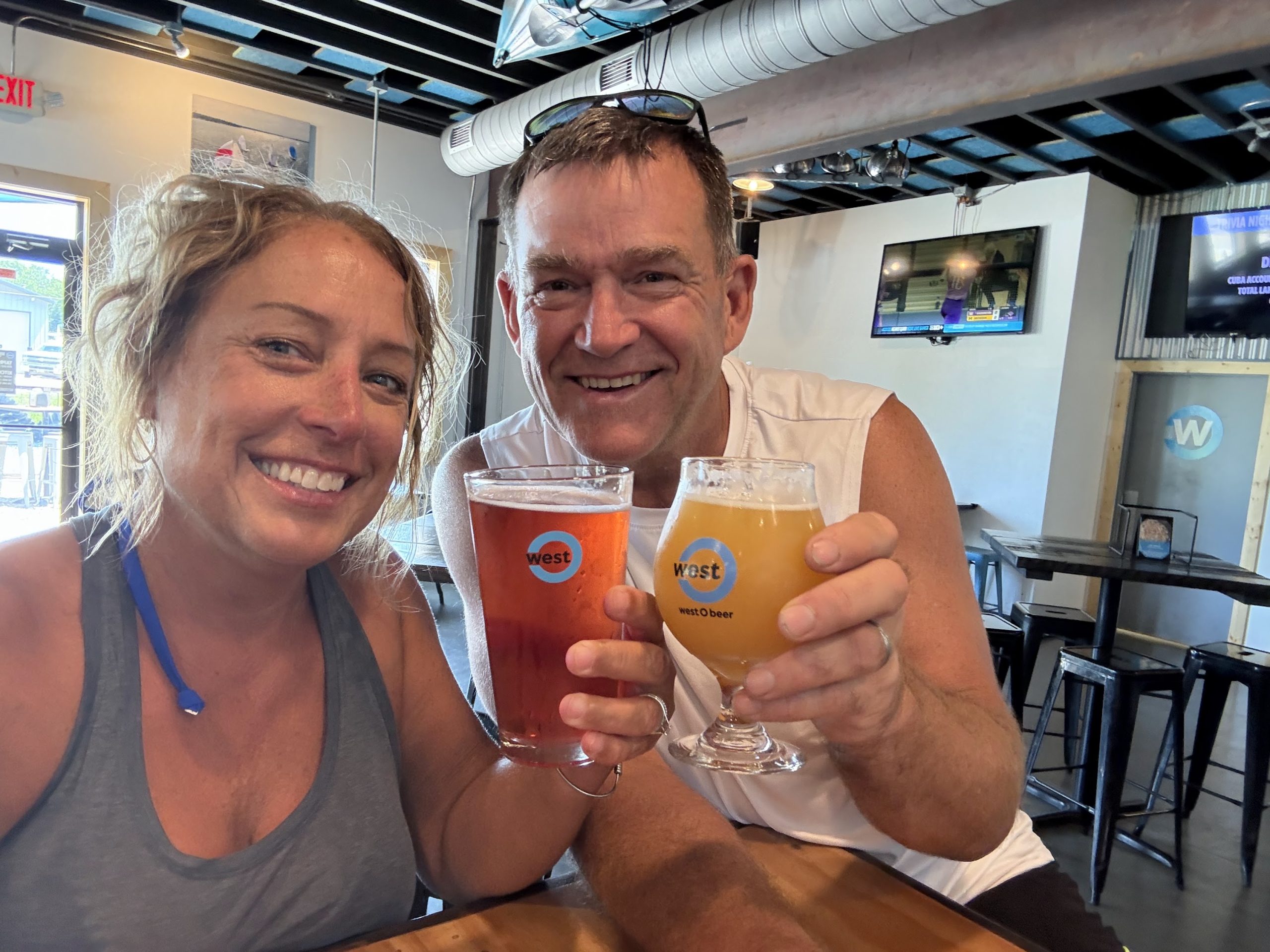 Kirk and Kim enjoying beers at West O