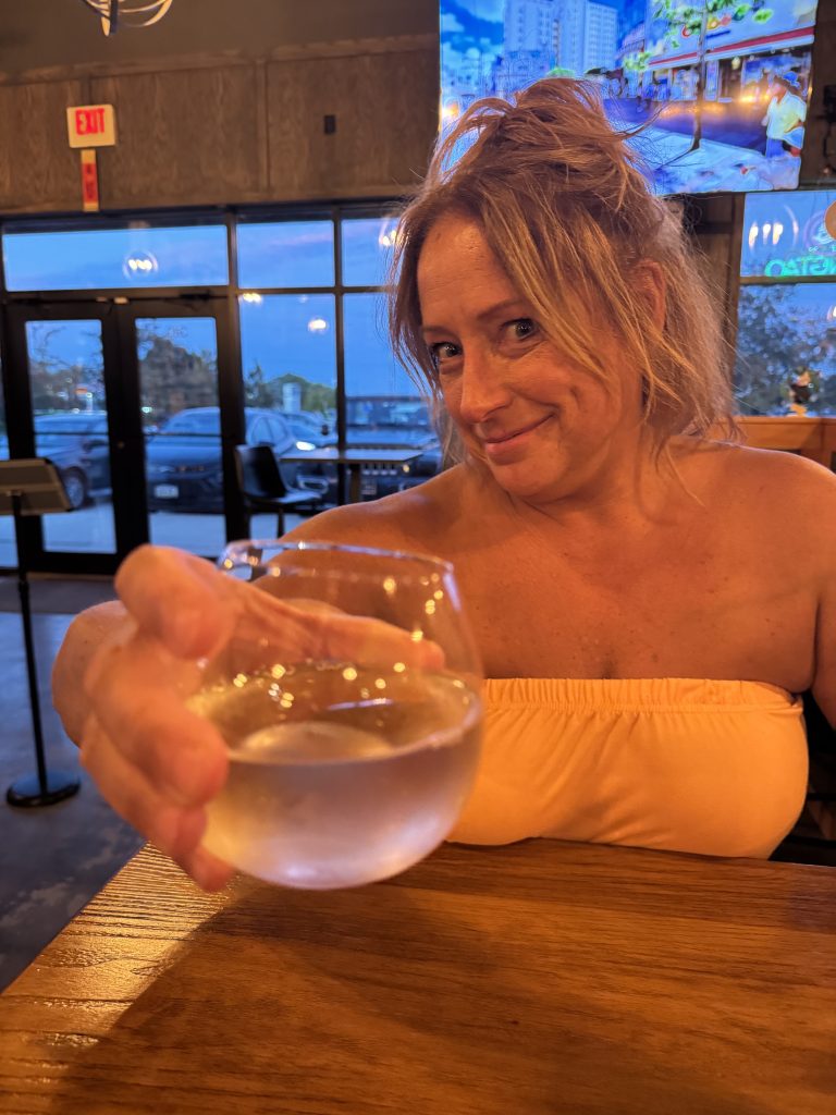 Kim enjoying a drink at Hokkaido