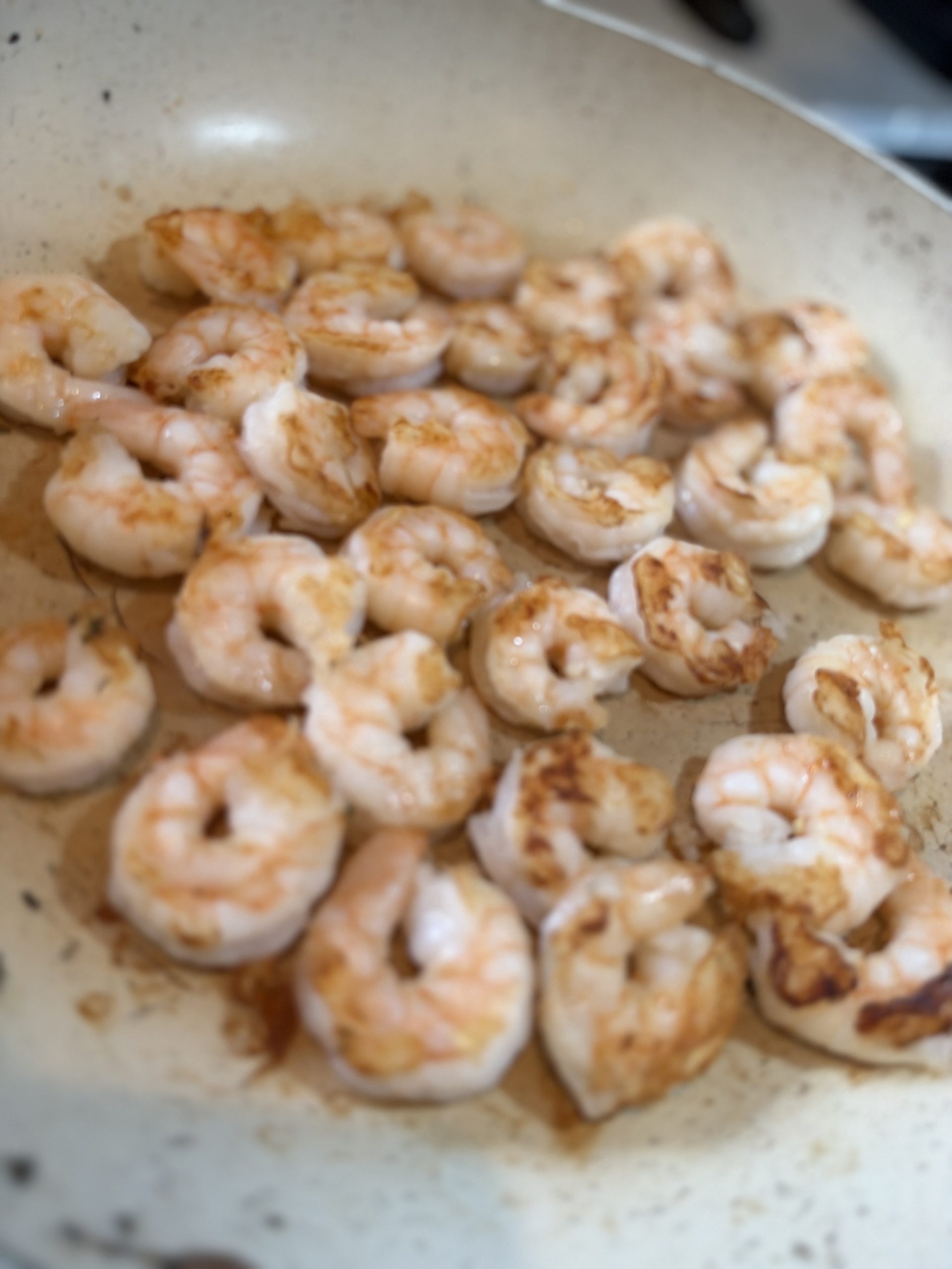 Shrimp searing in the skillet