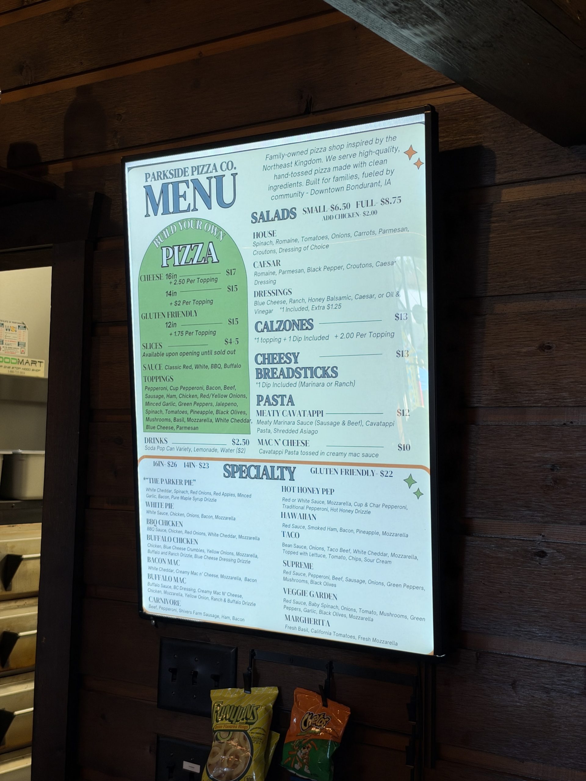 Parkside Pizza Co. menu