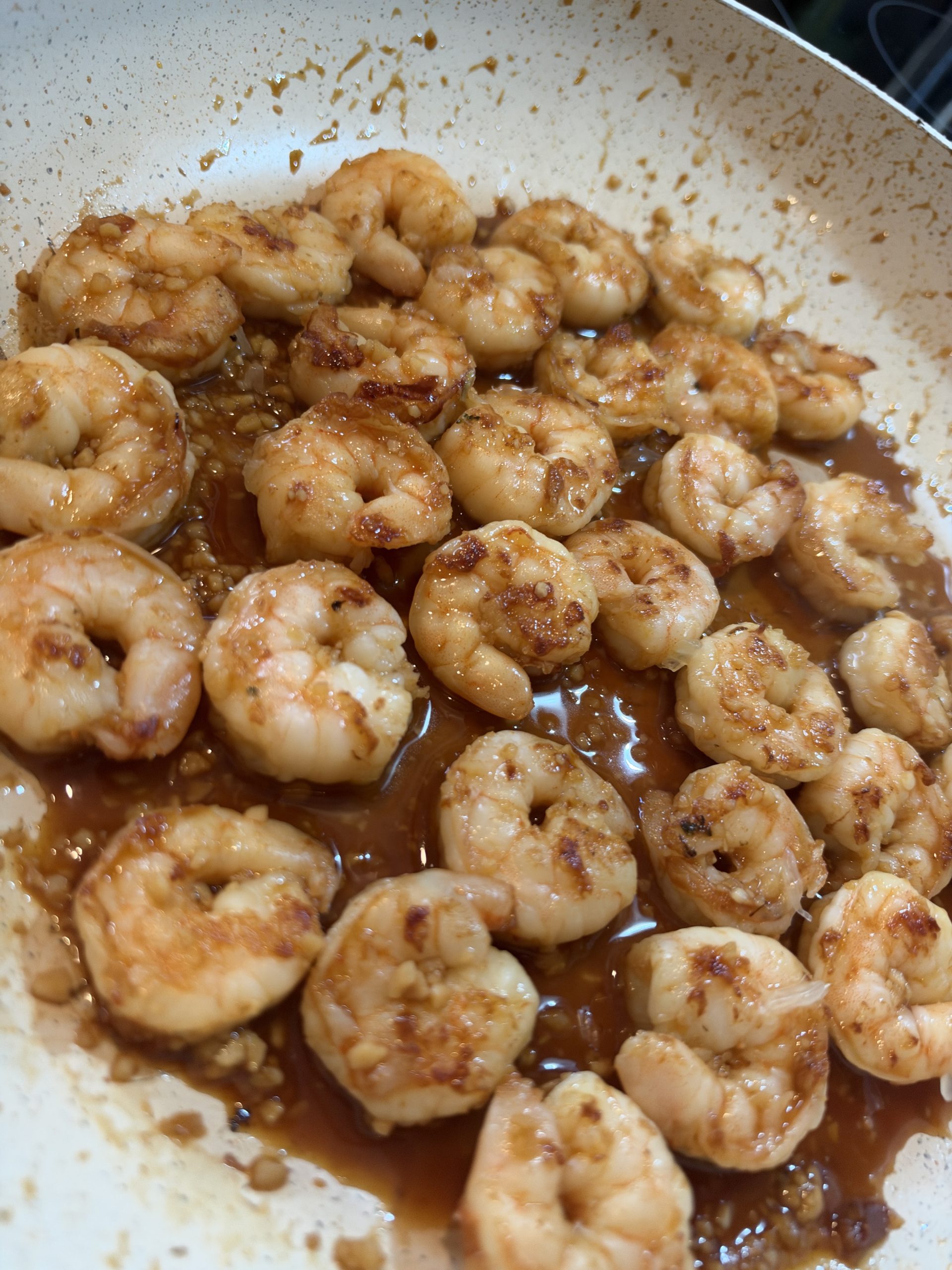 Shrimp coated in the sweet spicy glaze